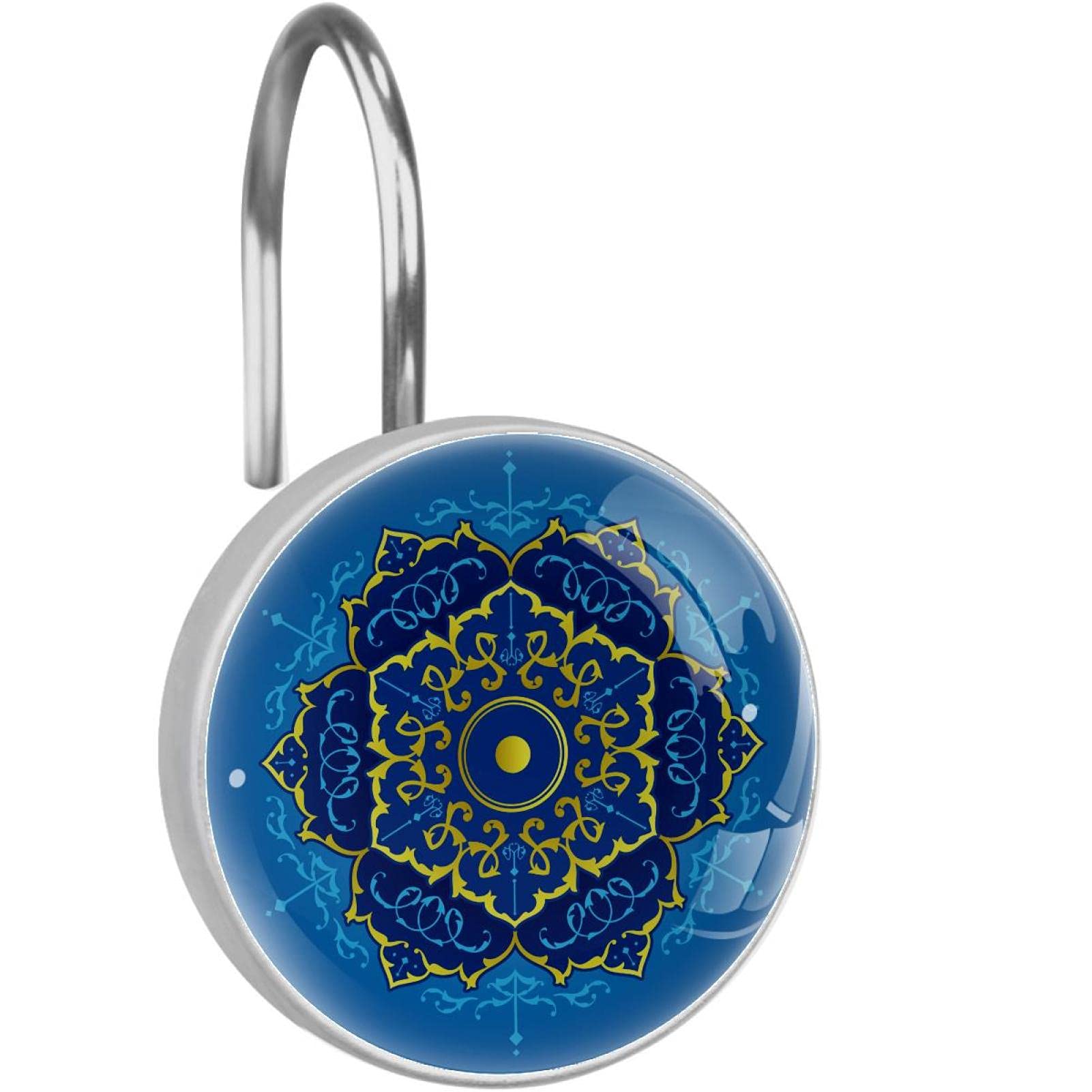 Crochets pour rideau de douche anti-rouille avec motif mandala bleu pour tringle