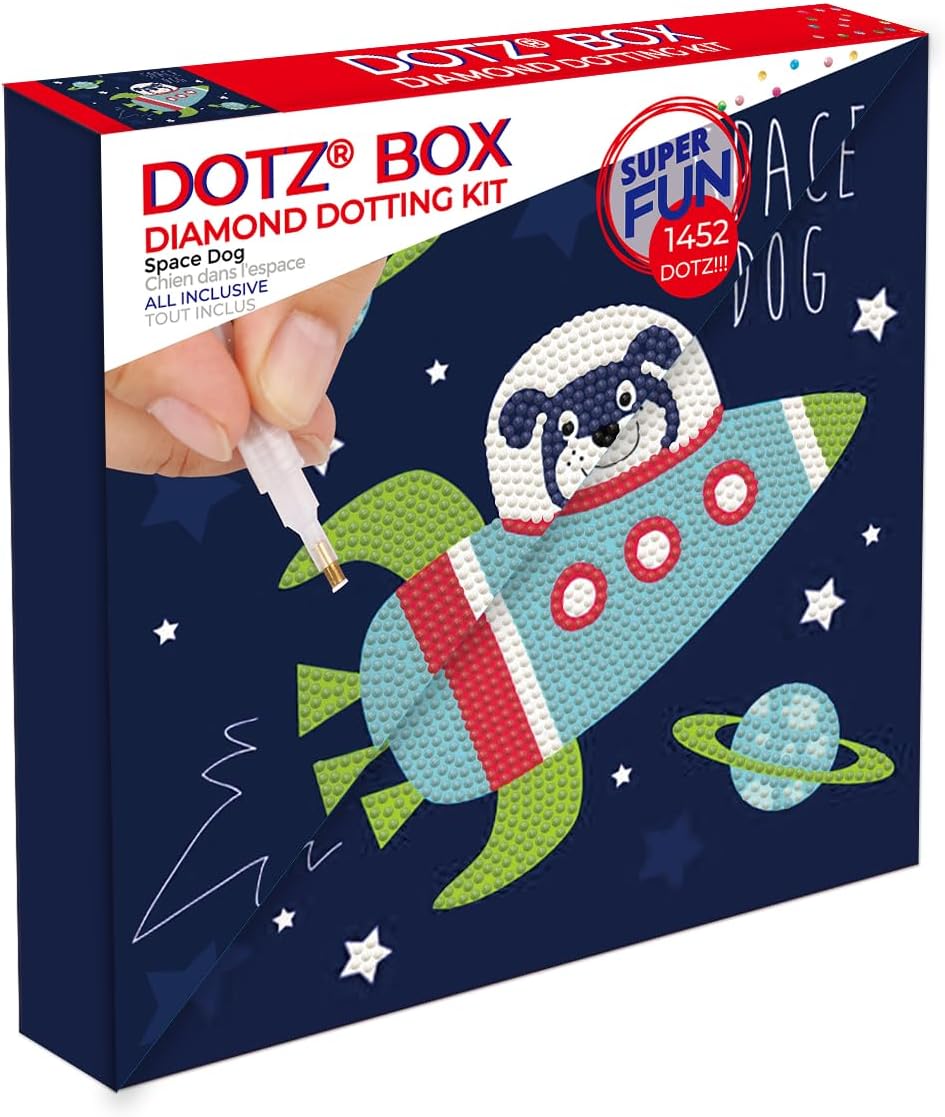 DIAMOND DOTZ Space Dog Dotz Box Animal Diamond Painting Kits for Adults - Diamond Art Kits a Relaxing Creative Craft Kit with Dotz Gems 8.7"x8.7"