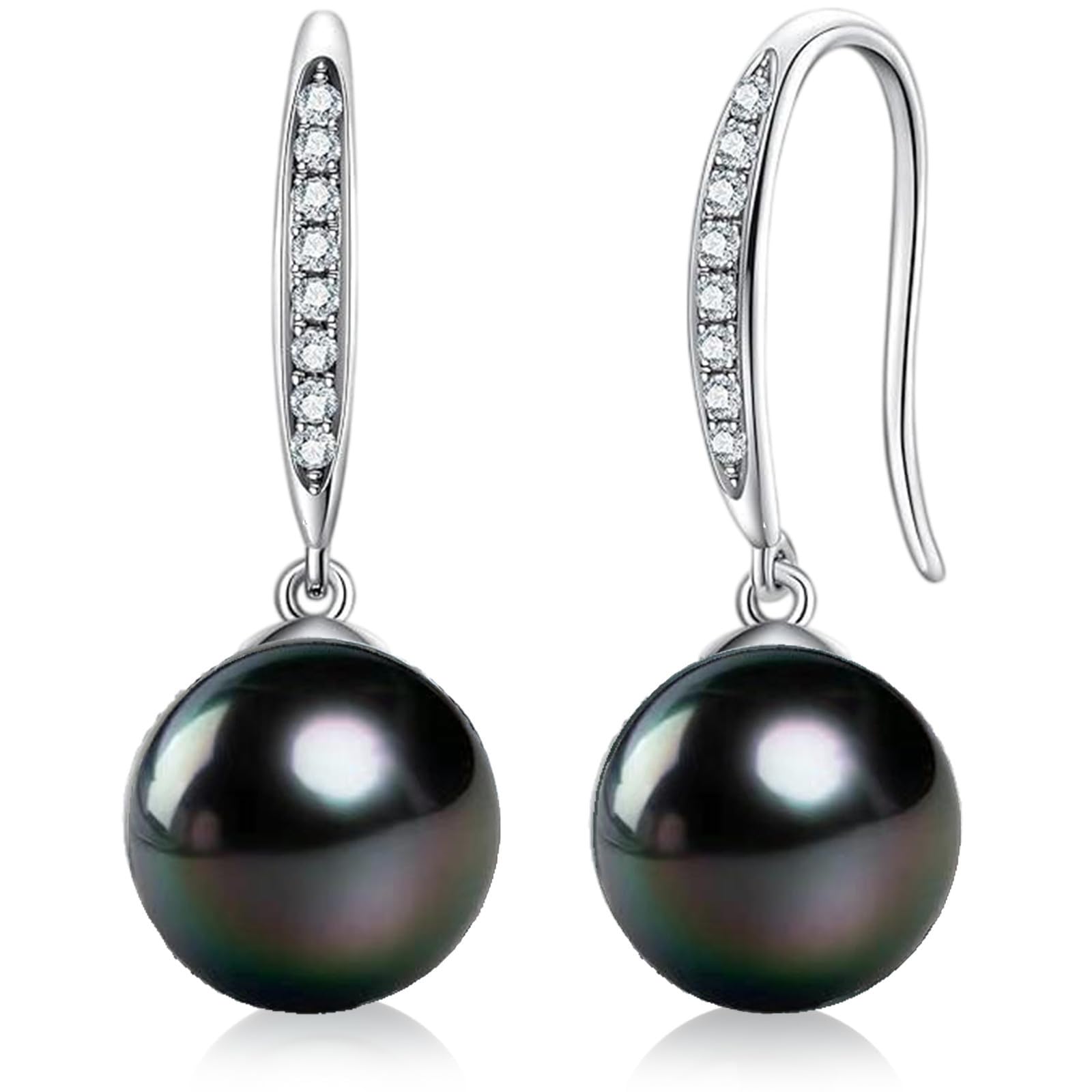 Gift for Wife Women Tahitian Black Pearl Dangle Earrings Anniversary birthday Wedding Valentines Christmas Mothers Day Gift for