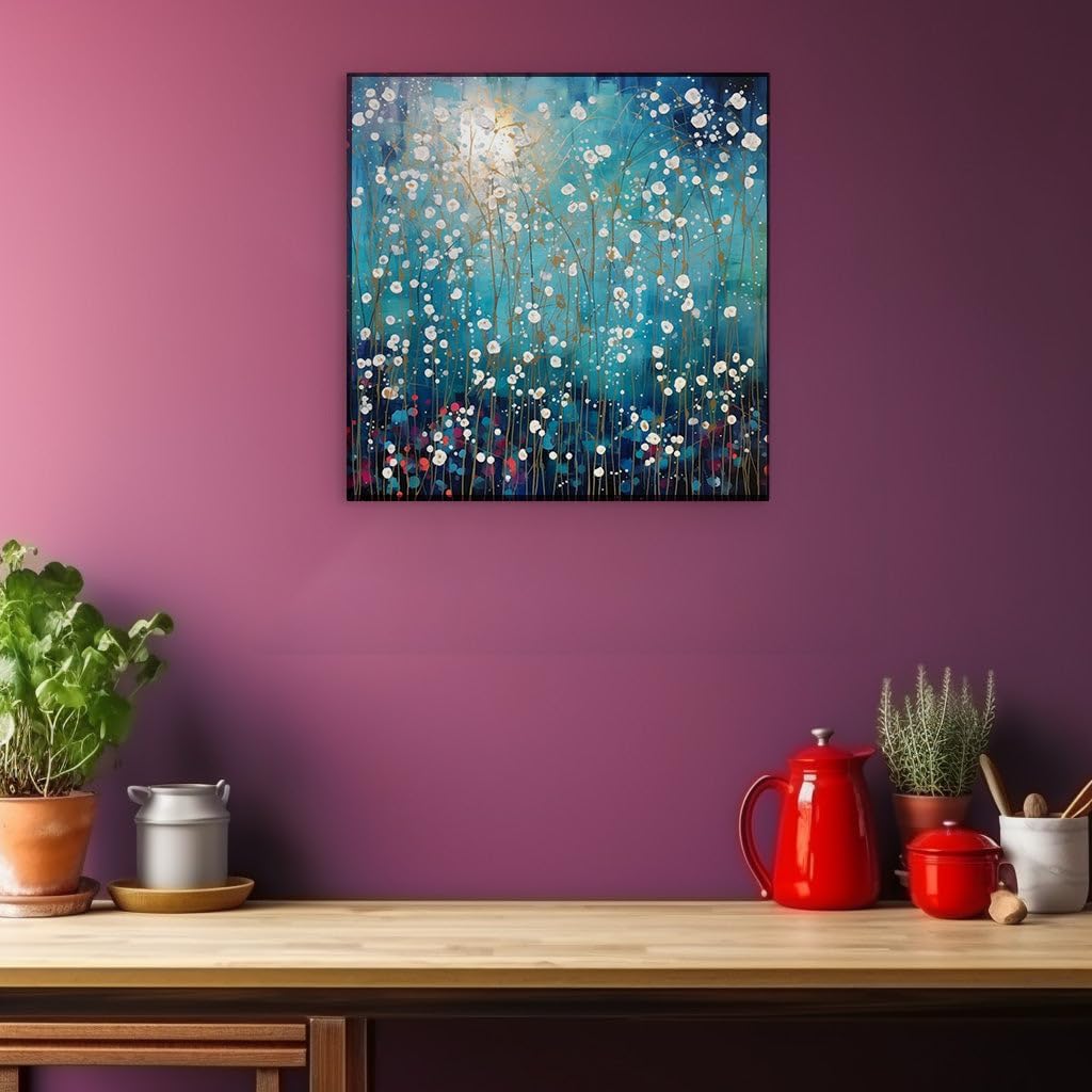 Canvas for Living room. Whispering Meadows: Alicia's Tapestry of Gold and Midnight Blue, 27 x 18 inch Canvas Wall Art - Ready to Hang - 69x46 cm (27x18 inch)