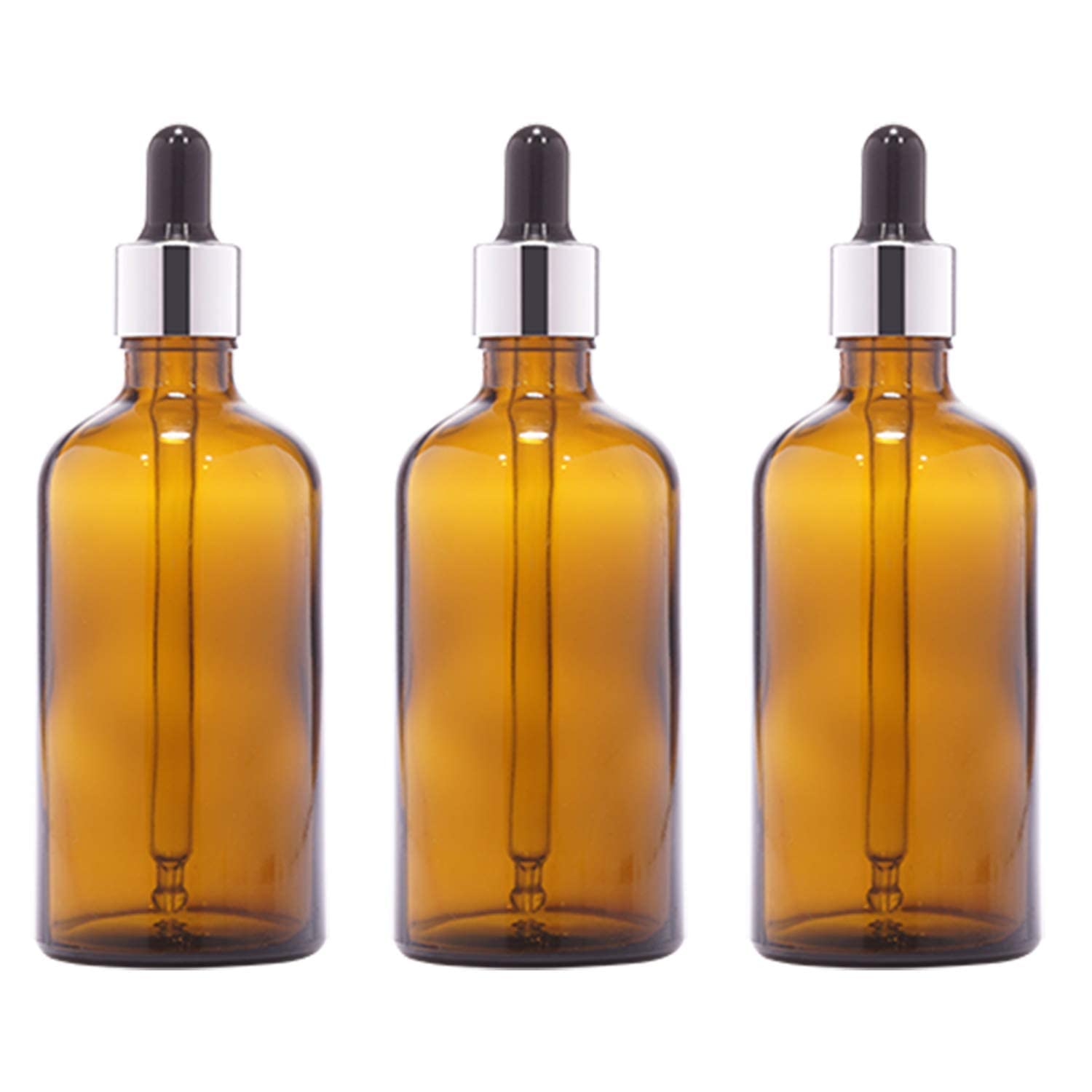 100ml Amber Glass Bottle + Glass Dropper + Silver Ring + Black Silicon Teat-image-48