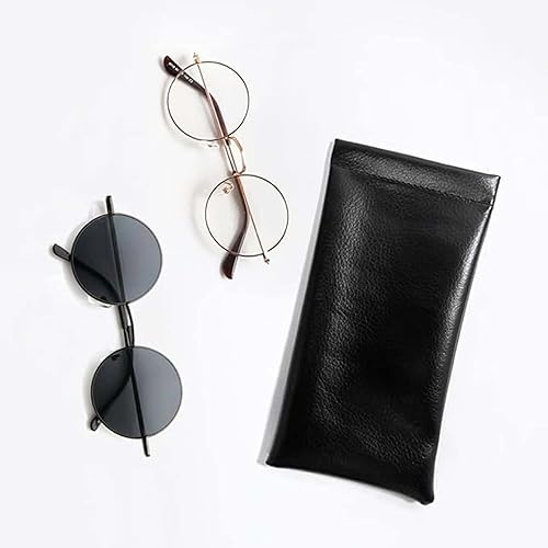 Miniatura 5 de Paquete de 3 fundas de cuero suave para lentes de sol, bolsa portátil para anteojos para mujeres y hombres, Negro -