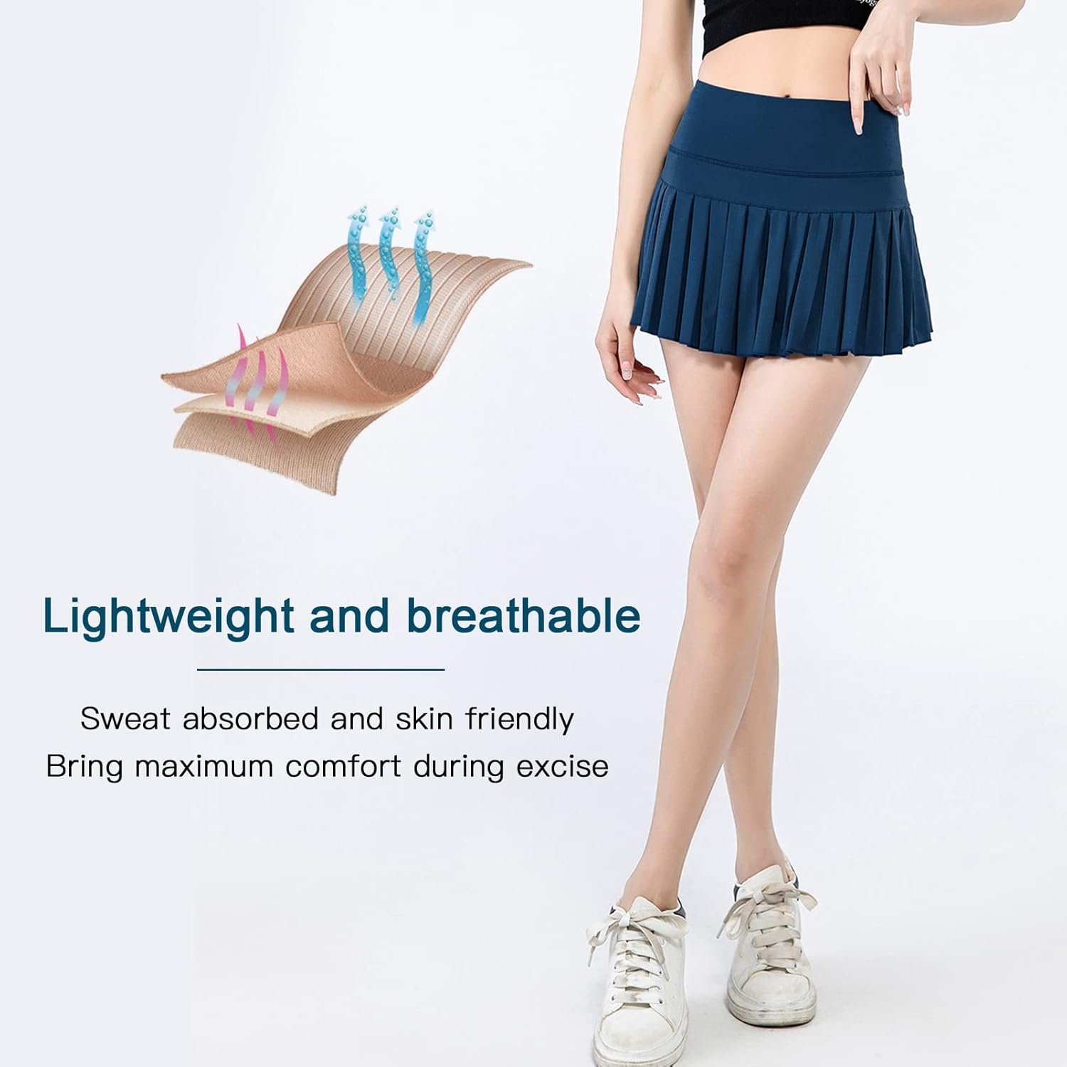 Elastic Workout Sports Skirt with Pockets Dark Green, Tennis Skirts for Women with Shorts, Pleated Skirts for Women