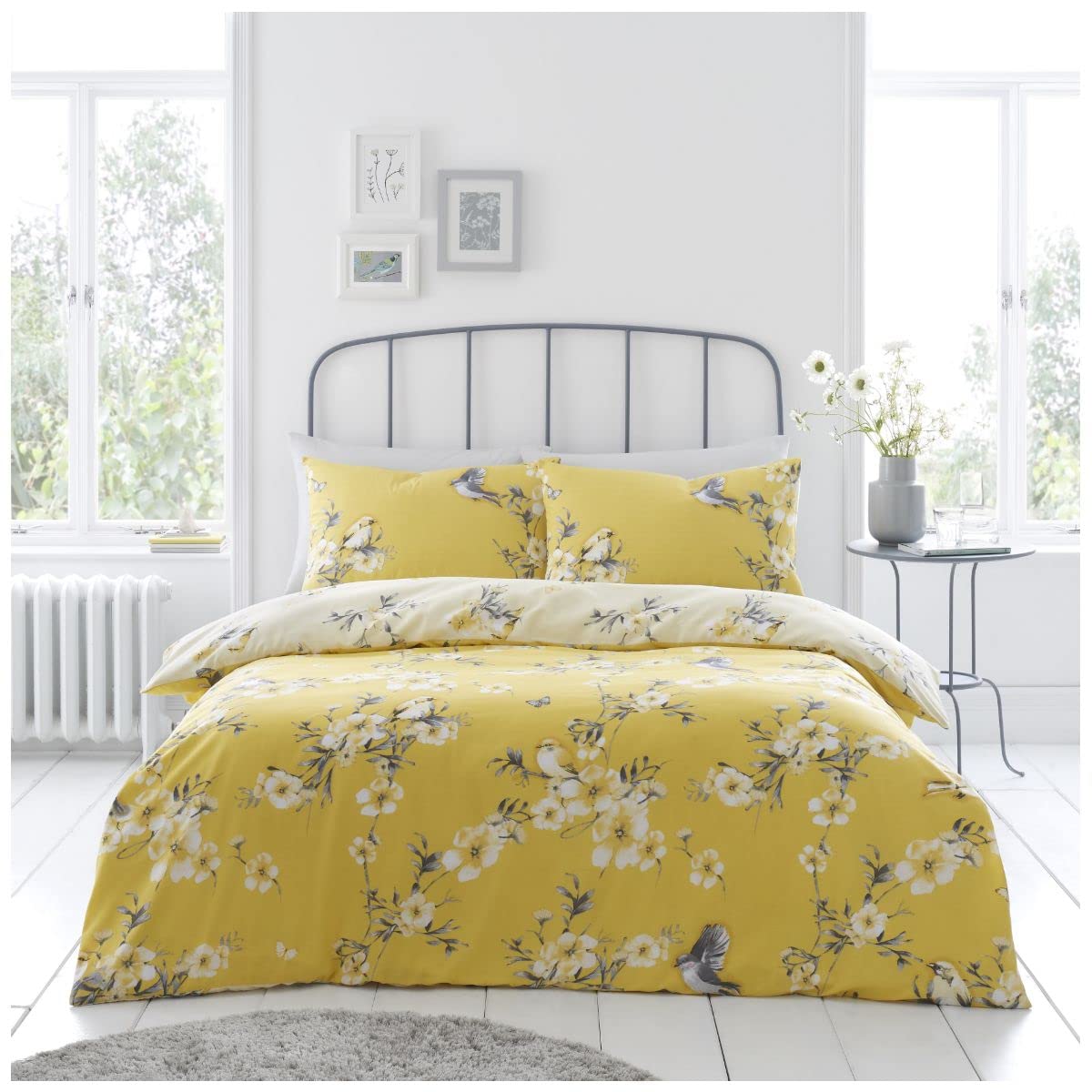GC GAVENO CAVAILIA Floral Kingsize Duvet Cover Set, Botanical Vintage Bedding Sets, Reversible King Size Quilt Covers, Ochre