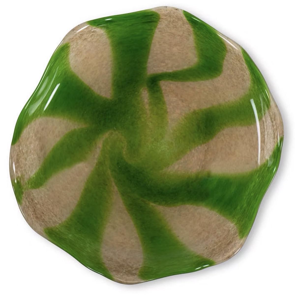 ByON Szklany talerz Curve – ręcznie wykonany półmisek do serwowania w kolorze zielonym/beżowym – Ø 27 cm – organiczny kształt – stylowe naczynia na specjalne okazje, 5280604425