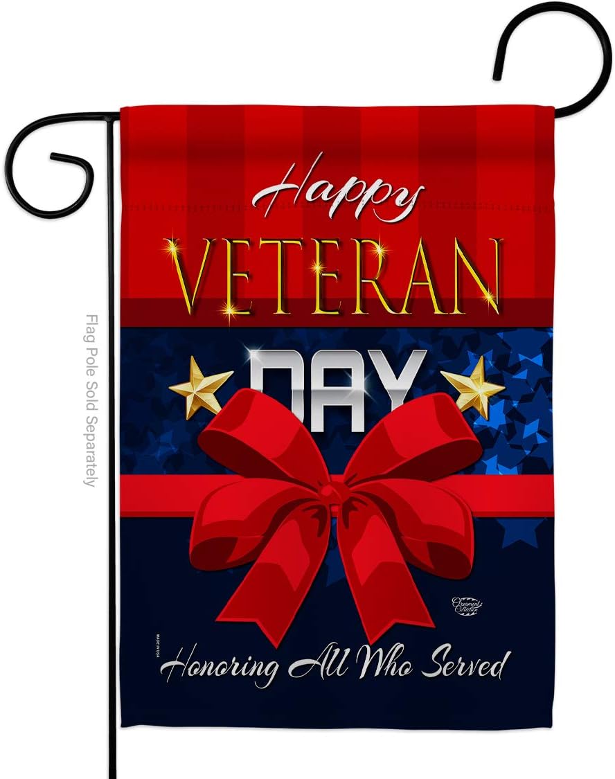 Happy Veteran Day Garden Flag Set with Stand Armed Forces All Branches Support Honor United State American Military Official Small Decorative Gift Yard House Banner Double-Sided Made In USA 13 X 18.5
