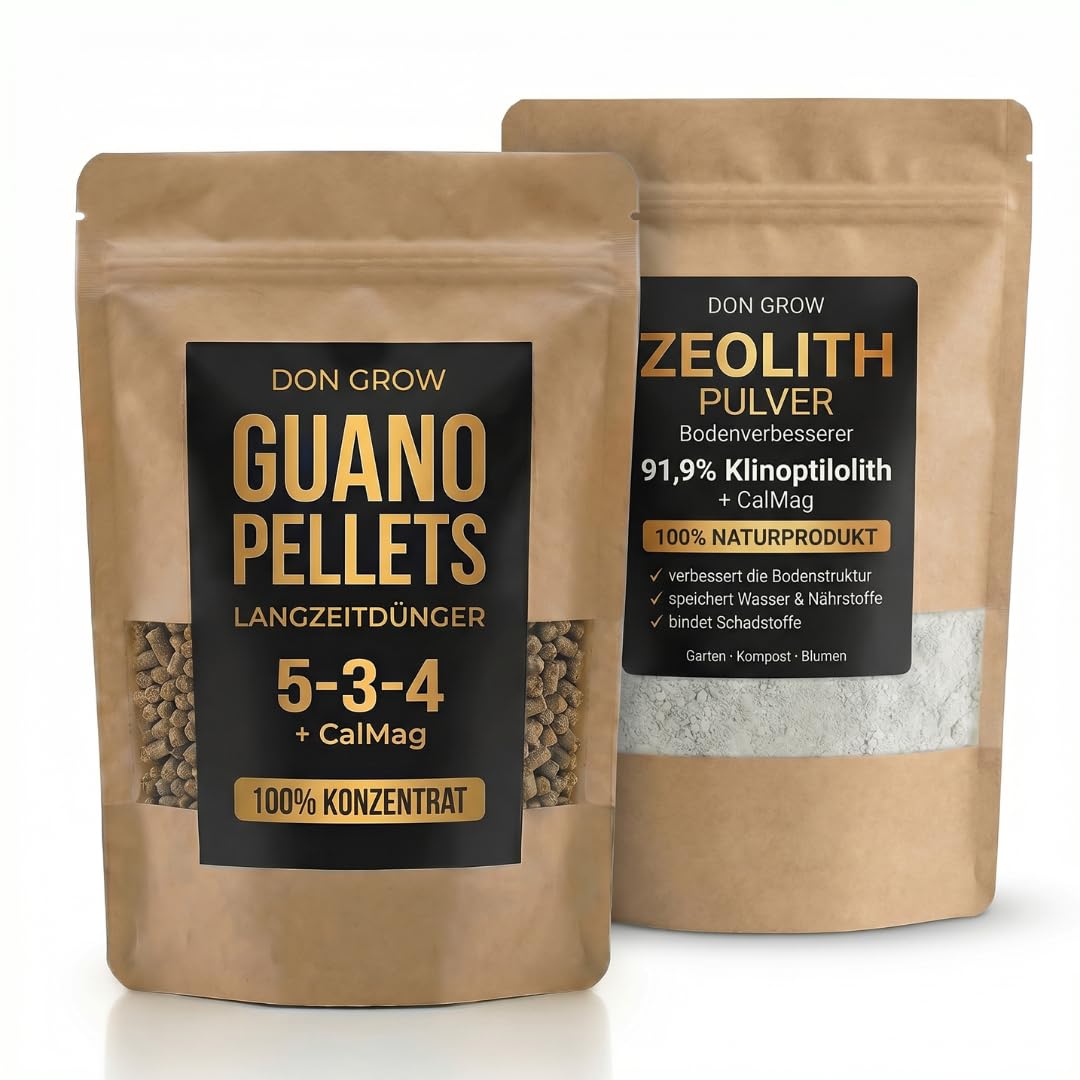 Langzeitdünger für Garten & Hochbeet – Guano Pellets + Zeolith Pulver als Bodenaktivator, Bodenverbesserer und Nährstoffspeicher – 7,5 Kg – Don Grow