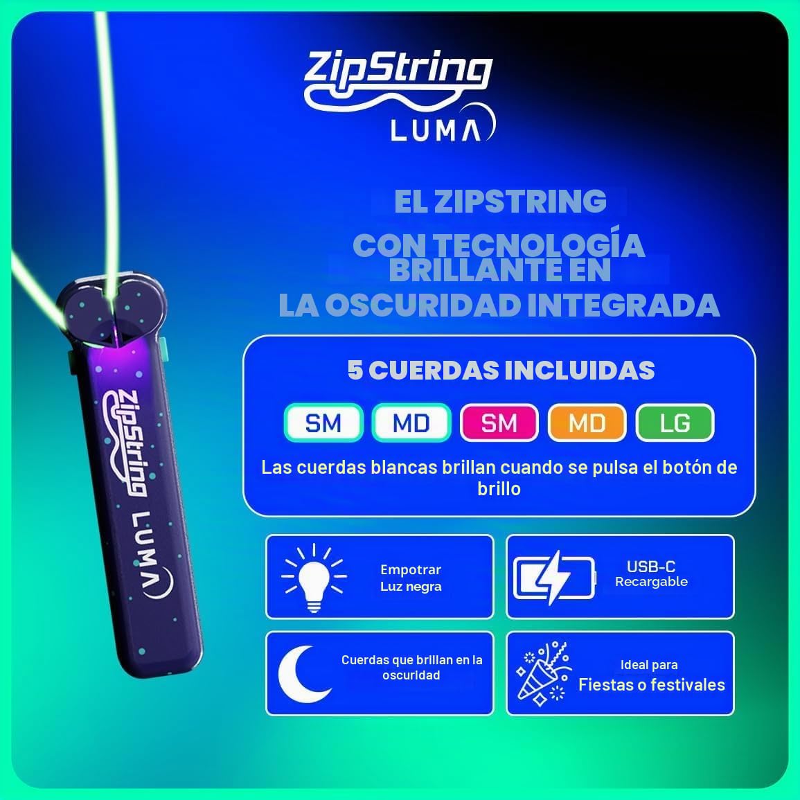 ZipString LUMA LUMA LUMA LU-V1-04 - Lanzador de Cuerda con cordón Transparente con cordón