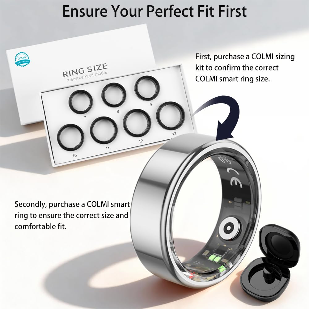 Condition photo showing New/Like New for colmi r02 smart ring for women, health tracker & 5atm. (silver, 9#) | no subscription fee & skin temperature, heart rate, blood oxygen, sleep health monitoring, sports tracking, menstrual cycle.