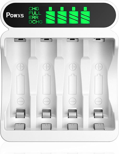 POWXS 4 slot LCD Battery Charger for AA AAA Rechargeable Batteries - USB and Type C Input ,Fast Charging Function ,Battery Charger