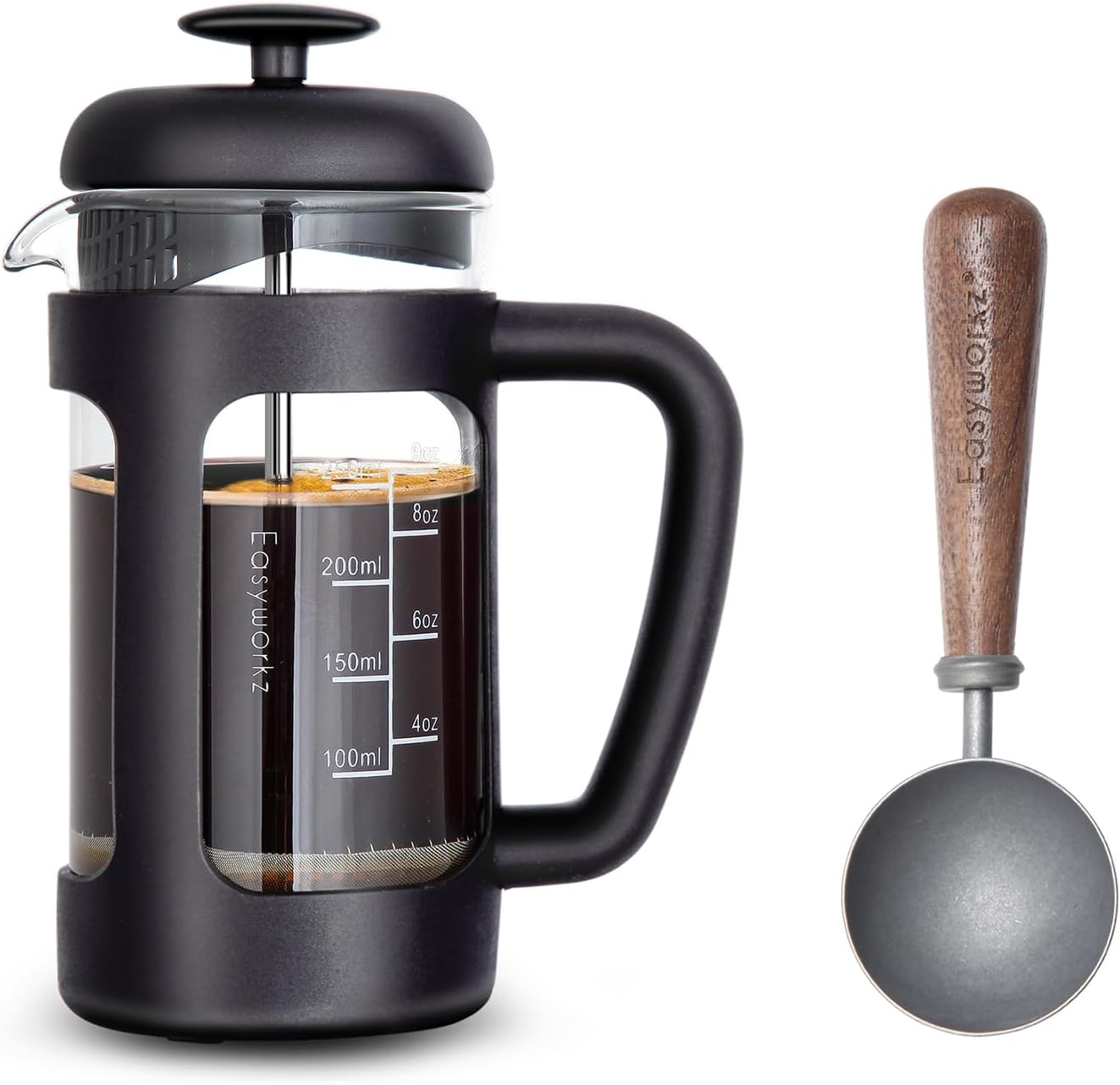 Easyworkz French Press 12 oz Coffee Tea Maker, Bundled with Retro Stainless Steel 10g Measuring Coffee Spoon, Vintage