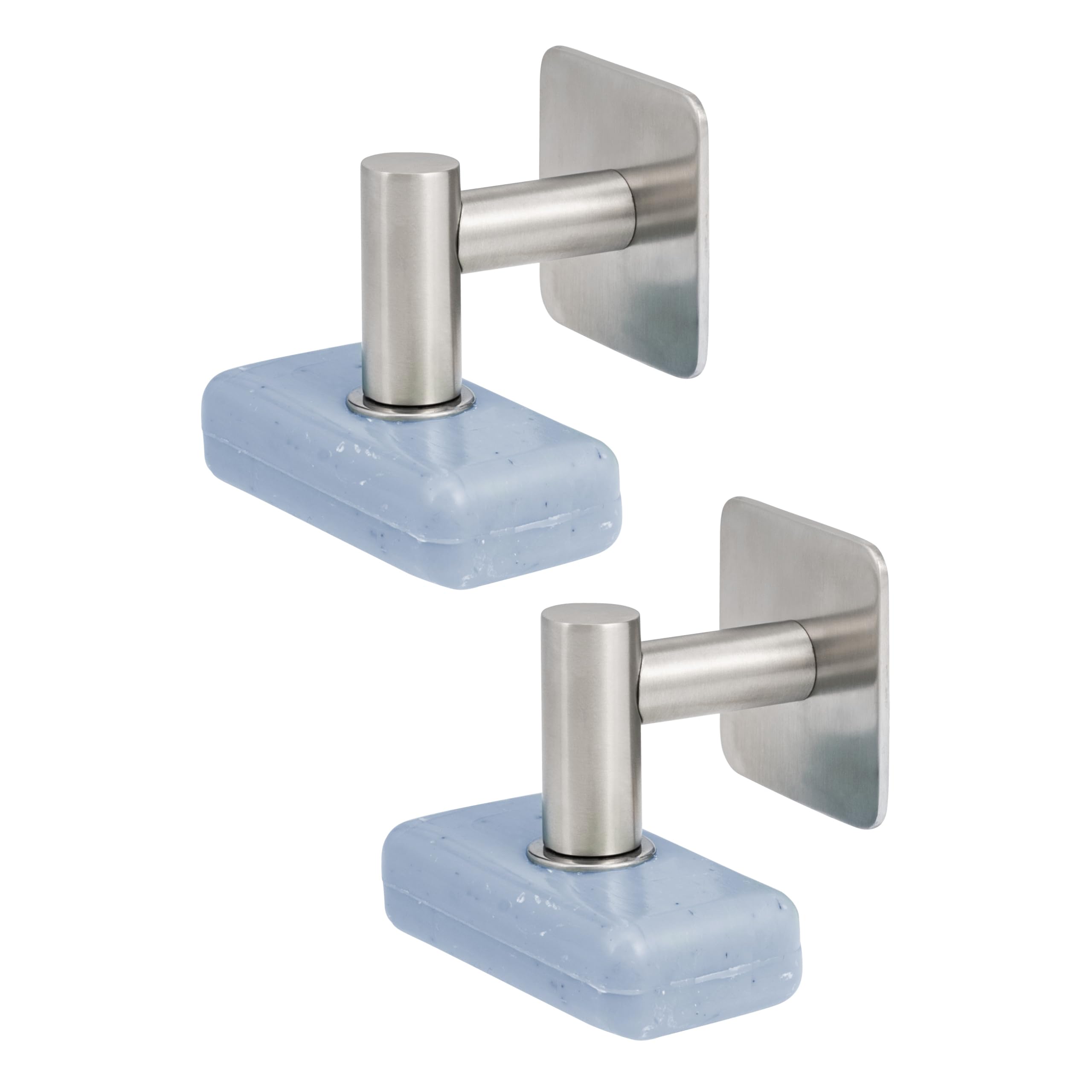 bremermann Magnet-Seifenhalter 2er Set, ideal geeignet für Feste Seifen und Shampoos - frei hängend durch Magnet - Montage durch Ankleben, aus mattem Edelstahl