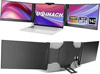 Laptop Screen Extender, 14" FHD 1080P Portable Monitor for Laptop-13-17.3", Triple Laptop Monitor Extender with HDMI/Type-C, Plug-Play Portable Screen for Mac/Windows/Linux/Android/Chrome