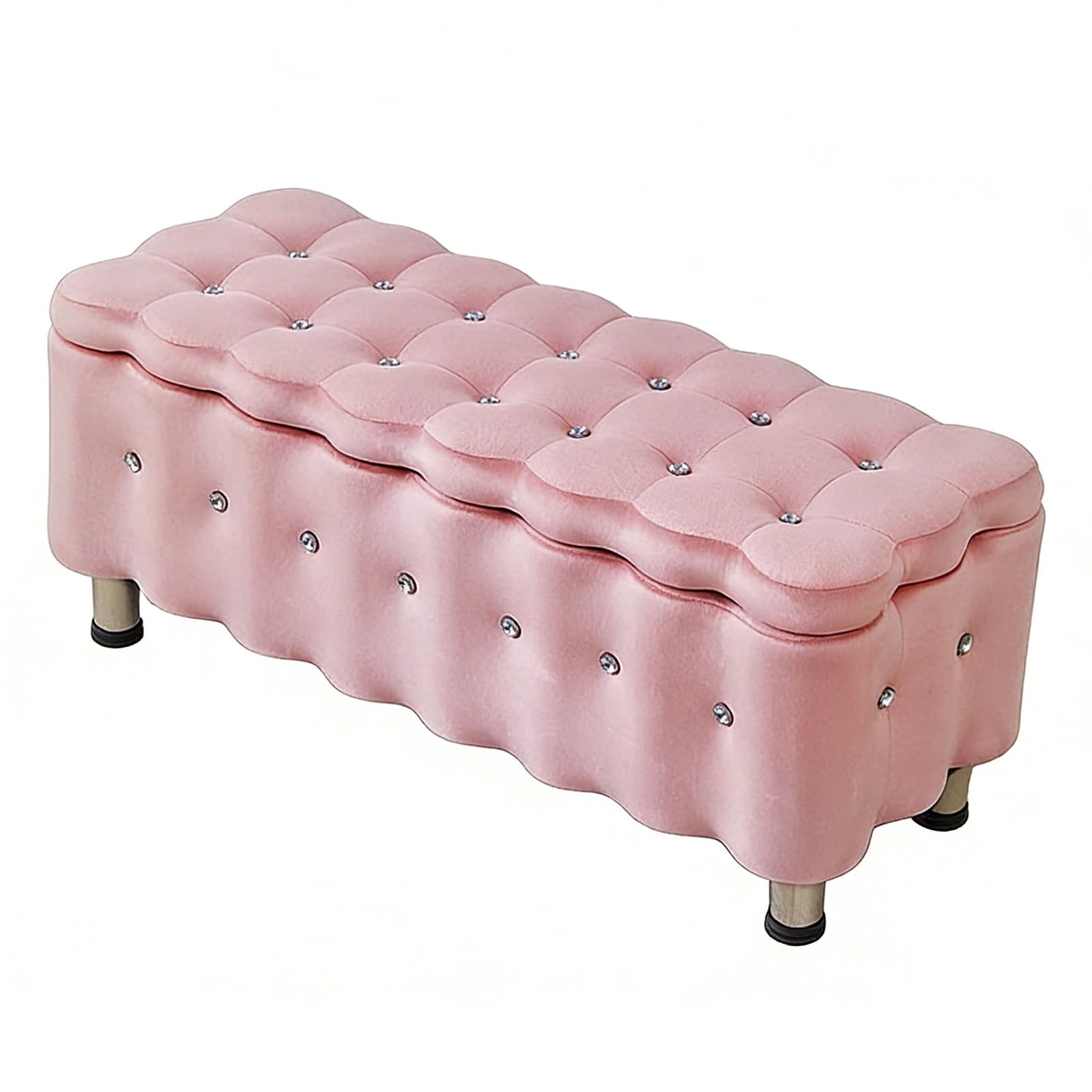 Velvet Storage Storage Bench, Bench with Storage with Hidden Large Capacity Storage, Thick Sponge Cushion, for Living Room, Bedroom(Pink,150cm/59in)