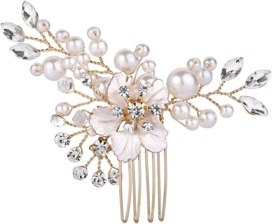 Clearine Hair Jewellery Crystal Wedding Bridal Hair Clips Comb Simulated Pearl Headpiece for Women