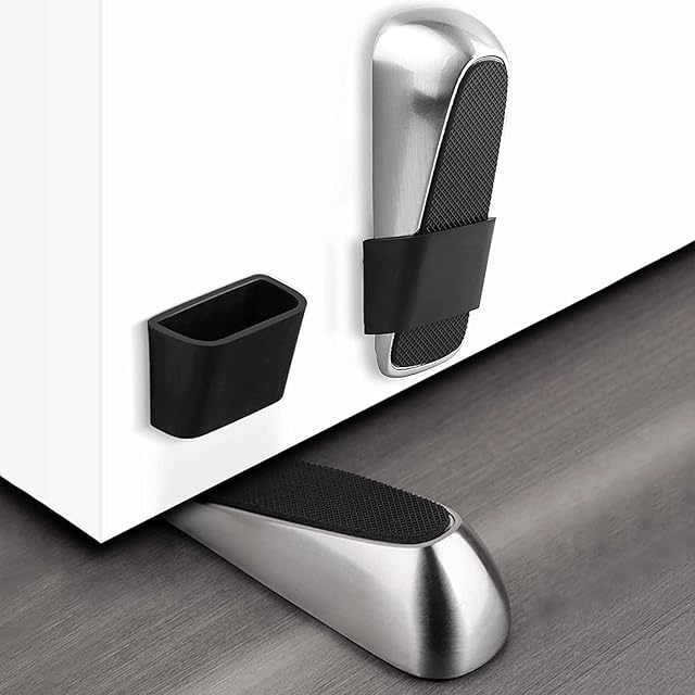Door Stop,NAUDILIFE (2 Pack)Heavy Duty Door Stop Wedge, Zinc Alloy and Rubber Fits Any Door, Any Floor, Comes with 2 Door Stoppers, Wall Protector
