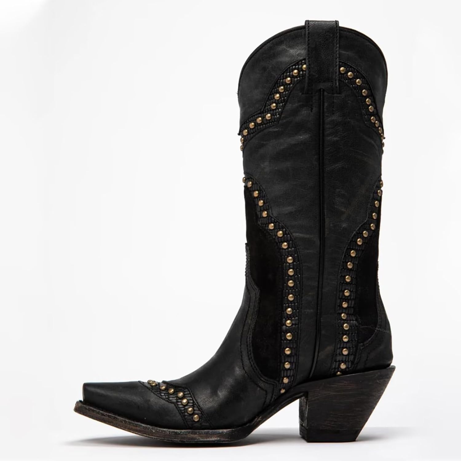 Agodor Black Cowboy Boots For Women Cowgirl Ladies Mid Calf Boots with Classic Studded, Pointed Toe Chunky Heel Pull On Fashion Dress Western Booties US6 - Image 3