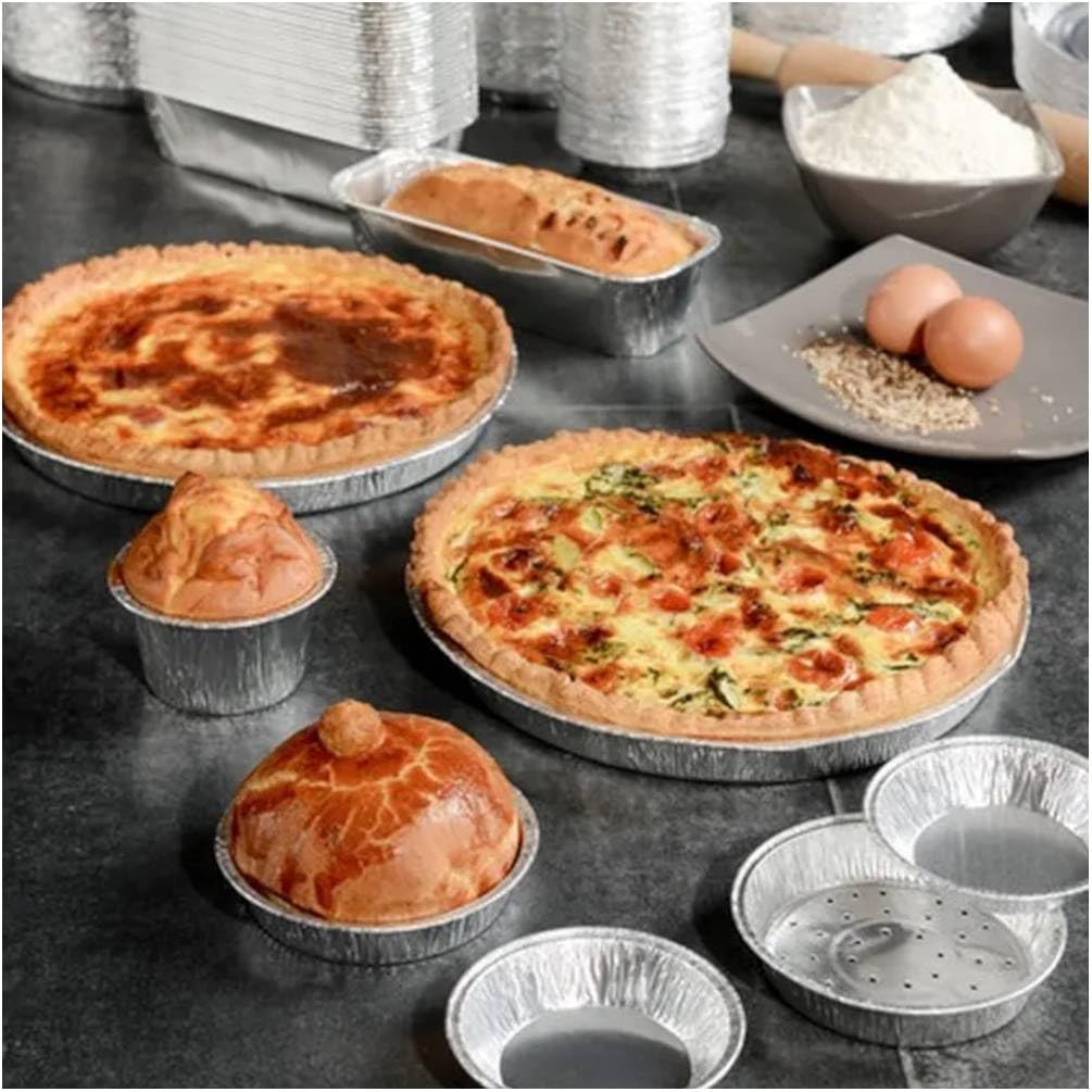 100 Kuchenformen aus Aluminium, 1240 ml, Durchmesser 270 x Höhe 23 mm, praktisch, robust und Einweg, zum Kochen und Einfrieren D-Work