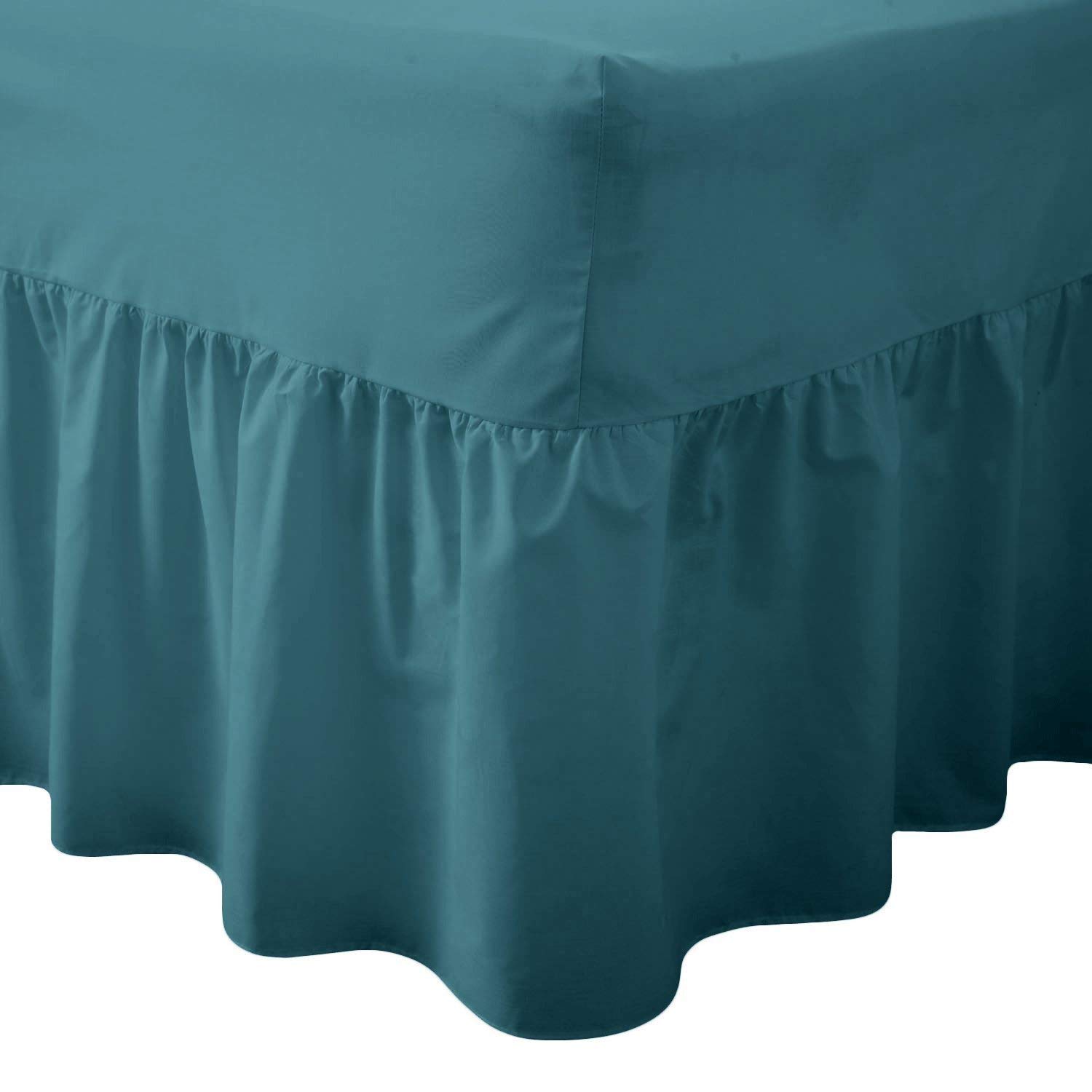 R&Z Teal Luxury Plain Polycotton Percale Valance Fitted Sheet Or Pillow Pair Cases (, Double)
