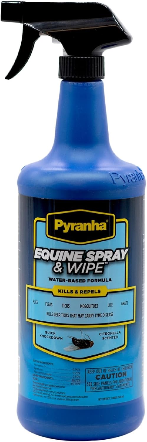 Pyranha Equine Spray and Wipe Fly Repellent for Horses – Water-Based Formula with Citronella Scent, Long-Lasting, Dust-Free, No Shake Required, Gallon