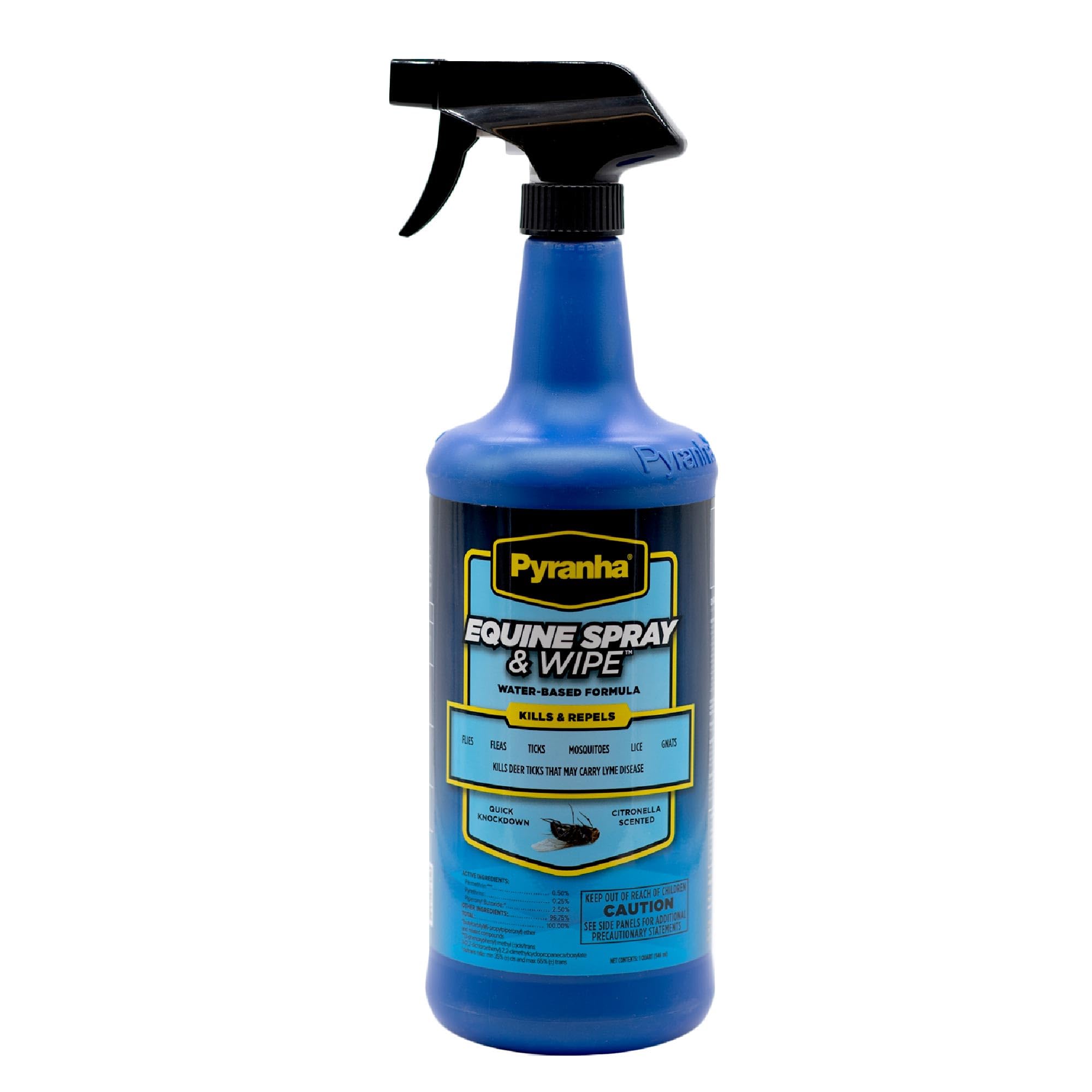 Pyranha Equine Spray and Wipe Fly Repellent for Horses – Water-Based Formula with Citronella Scent, Long-Lasting, Dust-Free, No Shake Required, Quart