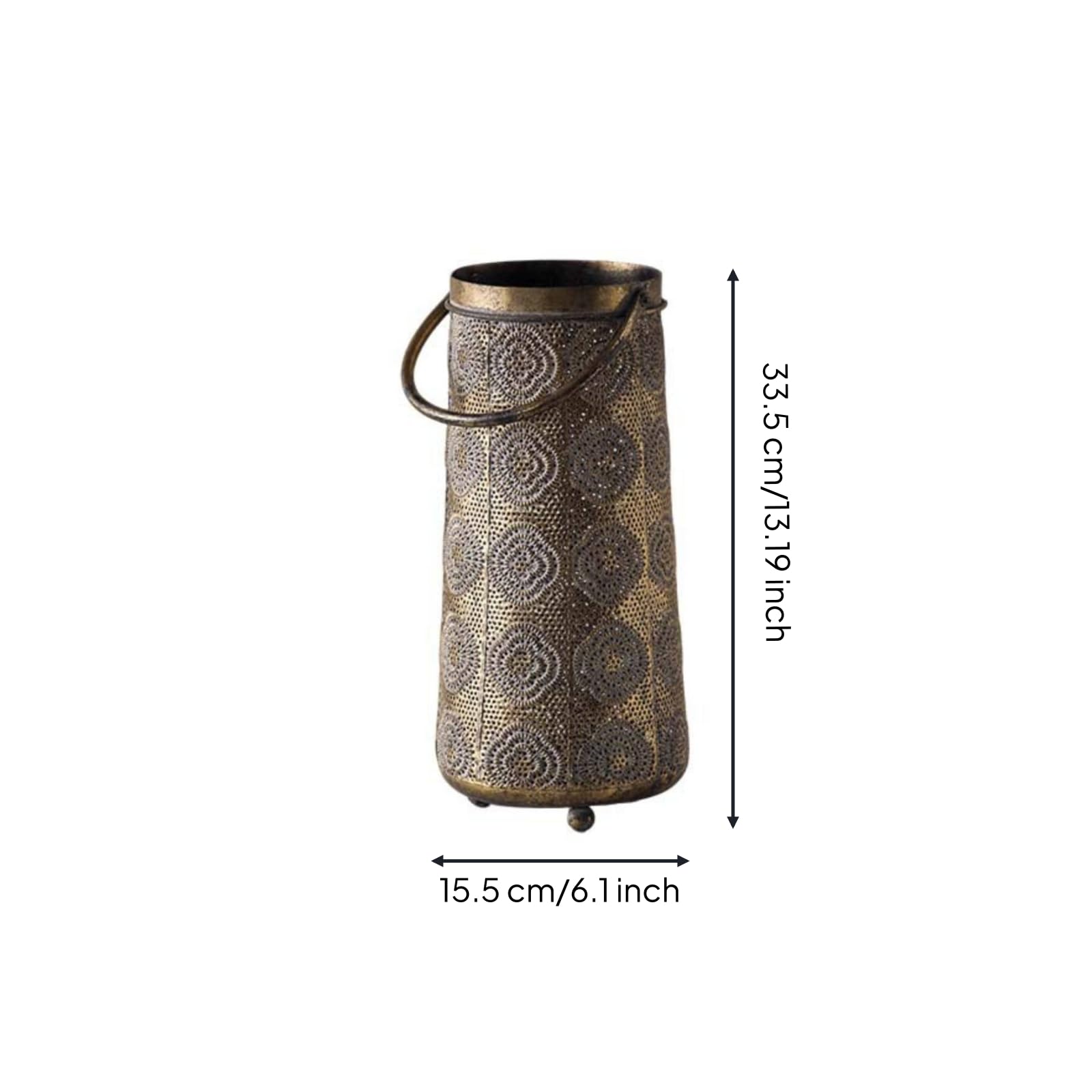Portavelas Decorativo Linterna Metálica Farol Cilíndrico Portavelas de Hierro con Patrón Troquelado Base Estrecha con Patas Adecuado para Sala