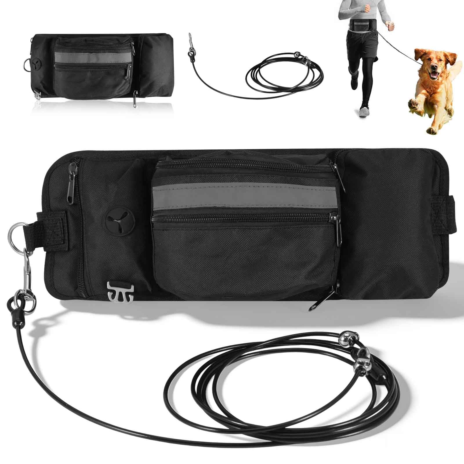 Tryora Dog Treat Pouch, Clip on Portable Training Container Treat Bag Dog Food Bag with Adjustable Waist Belt for Puppy Pet Training Outdoor Walking, 3-meter Rope Length
