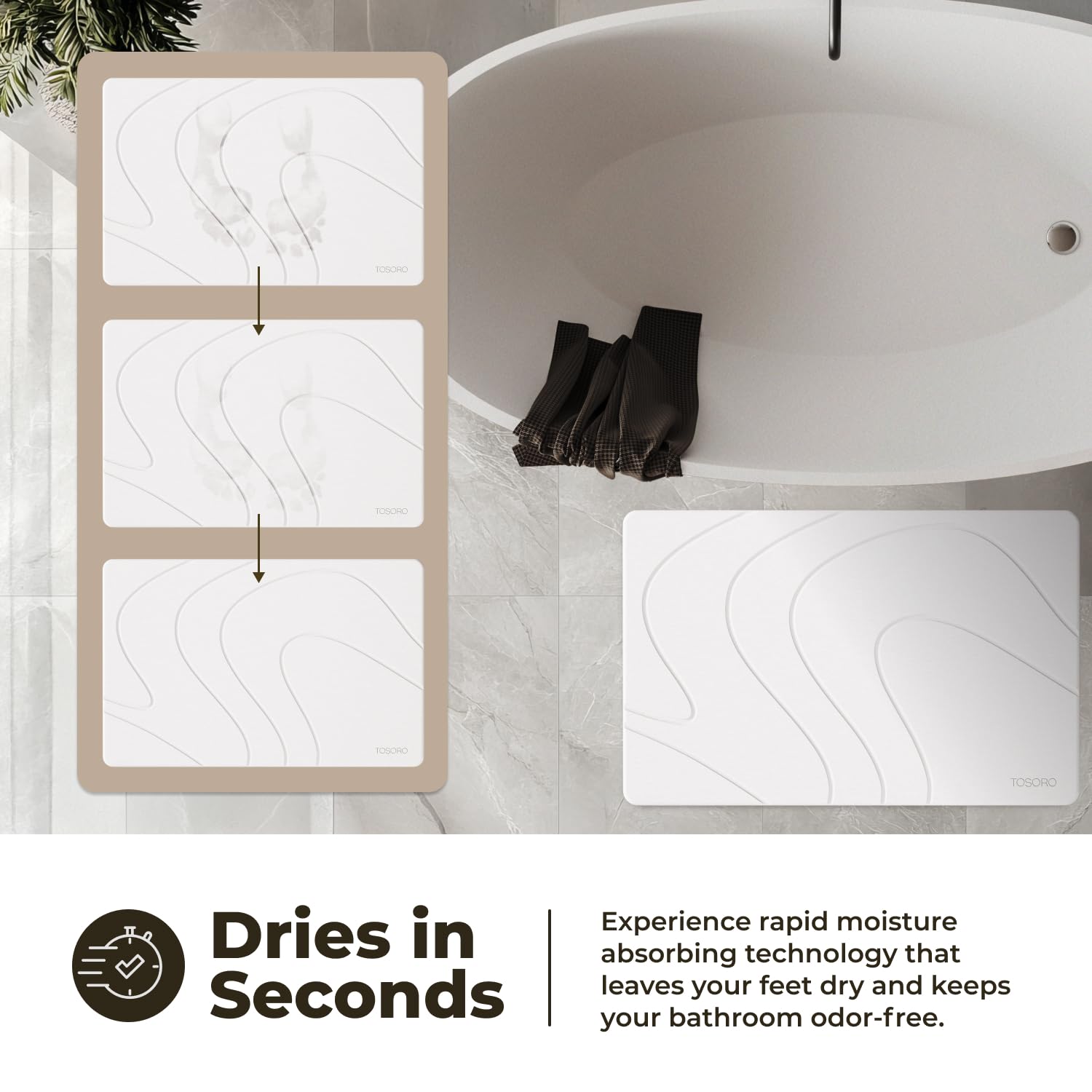 TOSORO, Alfombra de baño o Ducha de Piedra Antideslizante de Tierra de diatomeas, tapetes de baño absorbentes de Secado rápido, diseño Elegante y Moderno, fácil de Limpiar, 60 x 38 cm, Arenisca