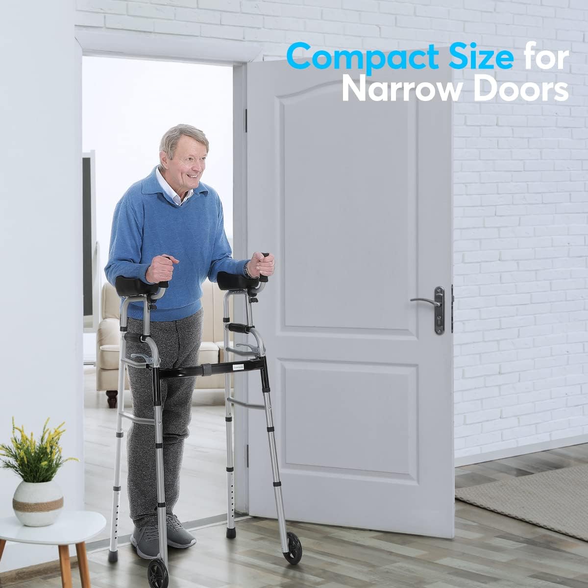 OasisSpace Folding Walker - Standard Walker with 5’’ Wheels and Removable Padded Armrests 300lbs, Platform Walker with Arm Support for Senior, Handicap & Disabled : Health & Household