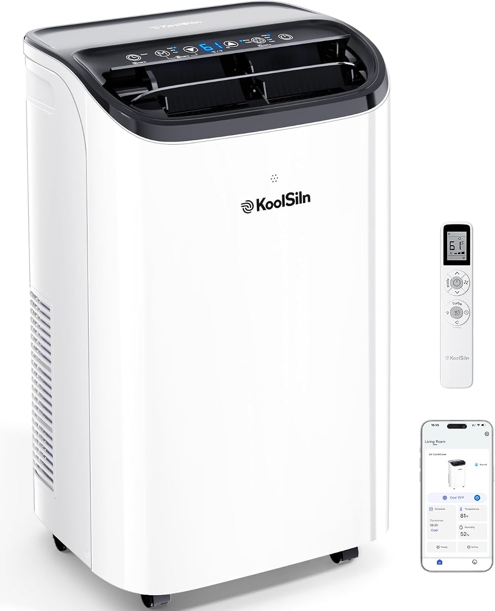 Aire acondicionado portátil de 14,000 BTU con WiFi y control remoto, enfría hasta 700 pies cuadrados, unidad de aire acondicionado portátil de bajo ruido con evaporación automática para habitaciones grandes, oficina, garaje, blanco