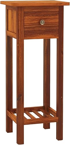 Miniatura 32 de Giantex Juego de 2 mesas auxiliares altas, mesa auxiliar estrecha con cajón y estante, mesita de noche de madera de acacia para sala de estar, Negro