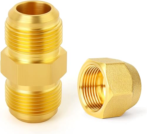 Miniatura 21 de GASHER 10 piezas de latón SAE 45 grados Flare Tube Fitting, 1/2" Flare Nut Aire Acondicionado Tubo de cobre Extensión de tubo de cobre a tope Tuerca