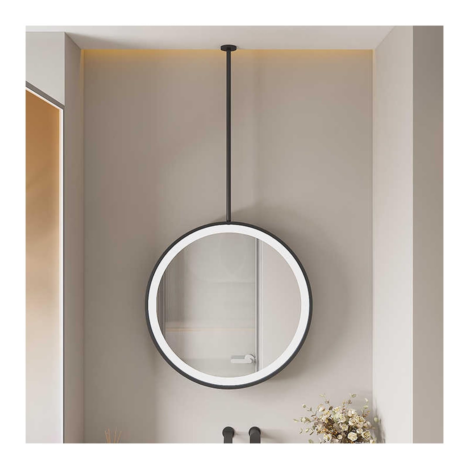 GLJTUO Round Ceiling Suspended Lighting LED with Touch Button,Black-60x60cm