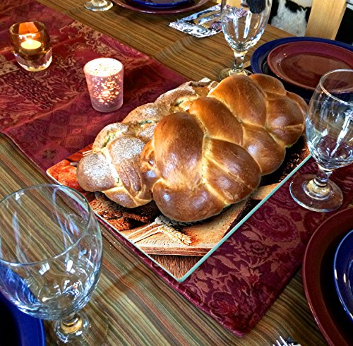 Tabla de Cortar y Bandeja para Challah - Vidrio Templado con Diseño Pintado de Shabbat - de The Kosher Cook miniatura 4