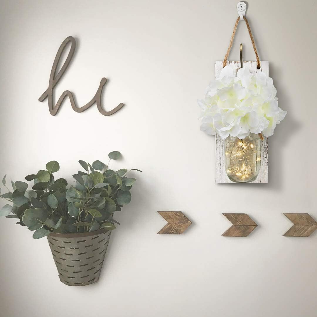 Rustic Wall Sconces Mason Jars Sconces with Remote Control LED Fairy Lights, Farmhouse Decor for Living Room Wall Decor of Bronze Retro Hooks, Silk Hydrangea Design for Home Decoration Set of Two : Home & Kitchen