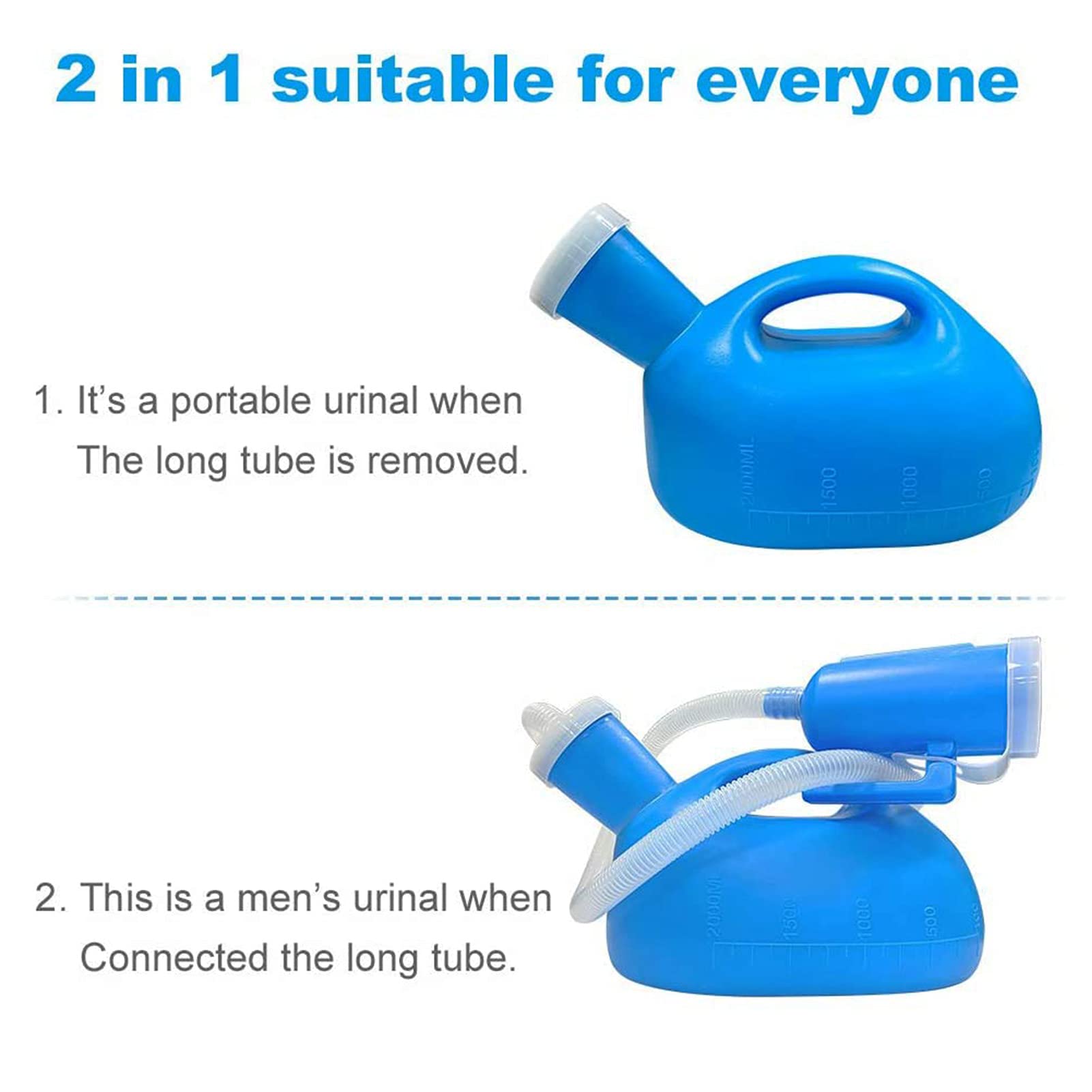 YNGJUENCP Portable Urinals for Men, Men's Urinal Bottle Spill Proof Anti-Overflow Reusable Male Pee Bottle Camping Toilet Thickened Men's Potty 2000 Ml Tube with Lid (Blue)