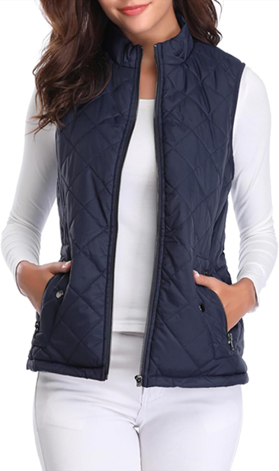 Fuinloth Womens Lightweight Quilted Vest with Zip Stand-Up Collar Sleeveless Jacket