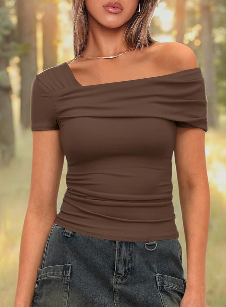 トップス andwang Asymmetry slim off shoulder tops Asymmetry slim off shoulder tops