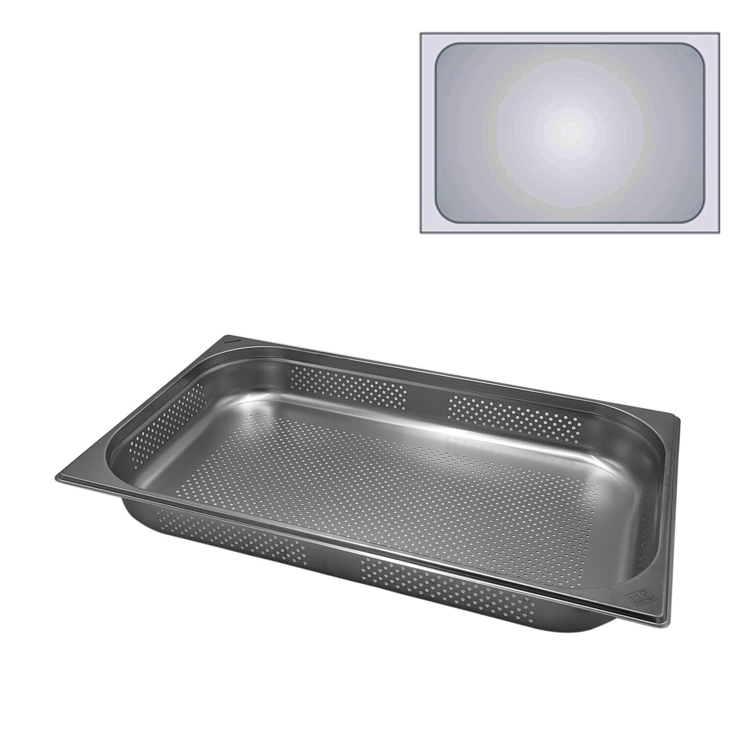 Comas Gastronorm GN 1/1 Behälter, perforiert, 530 x 325 mm, Edelstahl, stapelbar, robust - Kühlschränke, Öfen, Regale, Speisekammern, Karren - professionell, Catering (H100 mm)