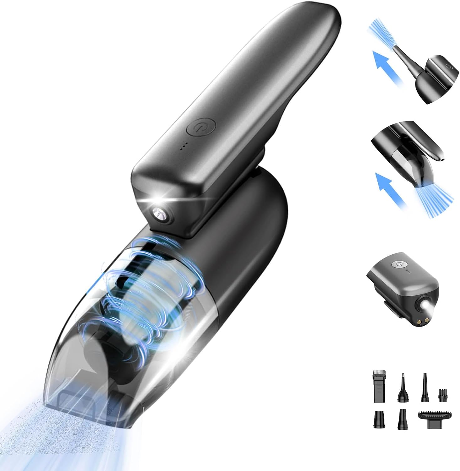 10-in-1 Car Vacuum Portable Cordless, 1lbs, Modular Design with HEPA Filter, Flashlight & 10000pa, Adjustable 2 Suction Modes, Low Noise, Handheld Car Vacuum for Quick Day-to-Day Cleaning