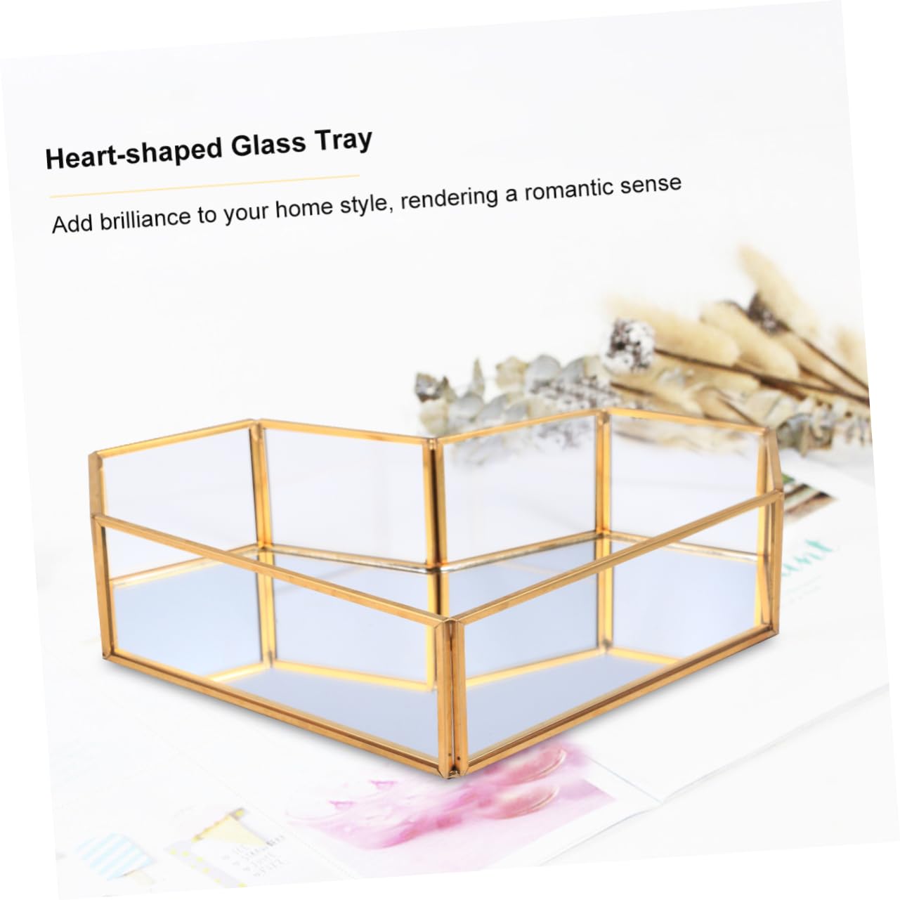 SHERCHPRY Glas Tablett Herzform Vintage Goldener Kupfer Bar Glastablett Kuchen Desserttablett Schmuckhalter Aufbewahrungstablett Für Zuhause Schlafzimmer Wohnzimmer