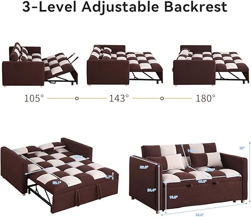 Miniatura 2 de Lonvertible - Sofá cama de dos plazas 3 en 1, cama extraíble con respaldo ajustable, sillón multifuncional con tela de peluche para sala de estar