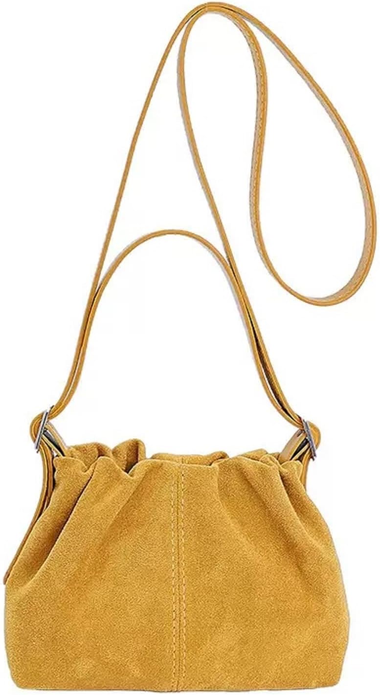 Women Vintage Suede Handbag Small Tote Bag Drawstring Bucket Bag Faux Suede Crossbody Bag Everyday Shoulder Bag Winter Purse