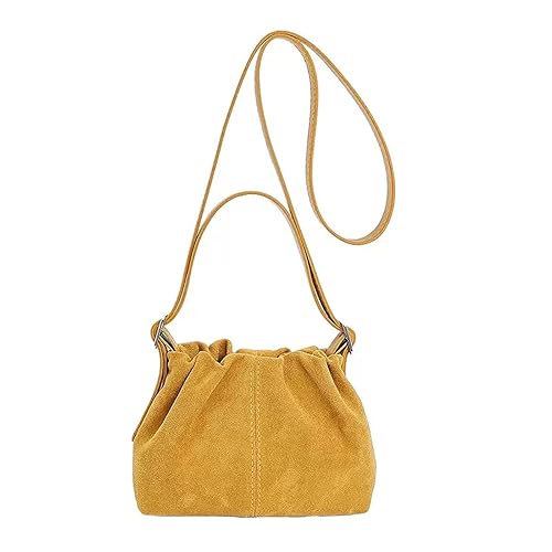 Women Vintage Suede Handbag Small Tote Bag Drawstring Bucket Bag