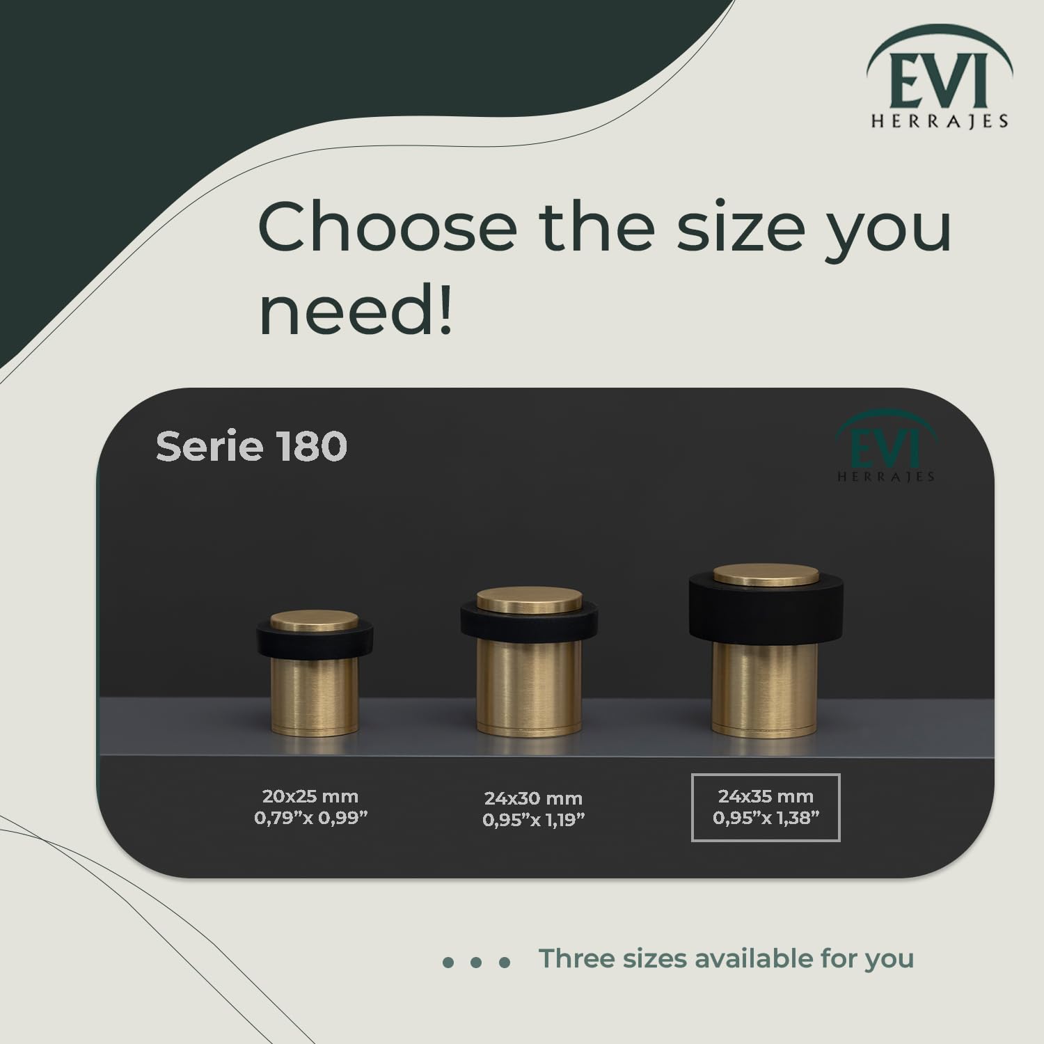 EVI Herrajes, Matte Brass - Black Rubber, 24mm x 35mm - Image 3