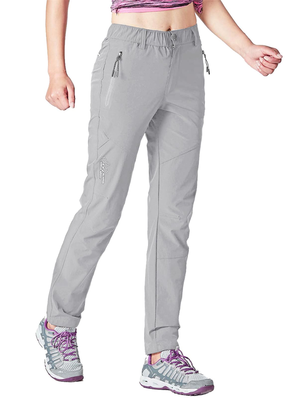 Rdruko Wanderhose Damen Outdoorhose Leichte Schnelltrocknend Trekkinghose UV-Schutz UPF 50+ Funktionshose Atmungsaktiv Hosen Sommer-Hellgrau L