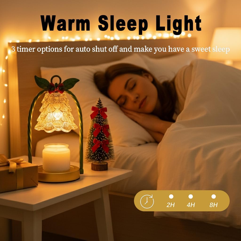 Candle Warmer Lamp Electric Timer: Dimmable Wax Melt Warmer for Jar Candles with 2 Bulbs and Jar Candle,for New Home Bedroom, Gifts for Women (Christmas)