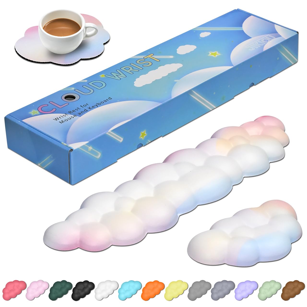 JIKIOU Upgrade Leather Cloud Keyboard Wrist Rest, Cloud Wrist Rest with Non-Slip PU Base, Comfortable Memory Foam Wrist Rest for Computer Laptop Mac Gaming Office and Pain Relief Christmas Wish Gift