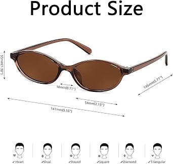 Oval Sunglasses, 3 PCS Cat Eye Retro Sunglasses 90s Narrow Small Face Vintage Sun Glasses for Women, UV400 (Black, Brown, Leopard Print)
