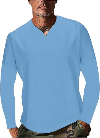 Mens Long Sleeve Tee Shirts Regular Fit Training Running Shirts Big and Tall Men Fall Shirts V Neck Casual T-Shirts